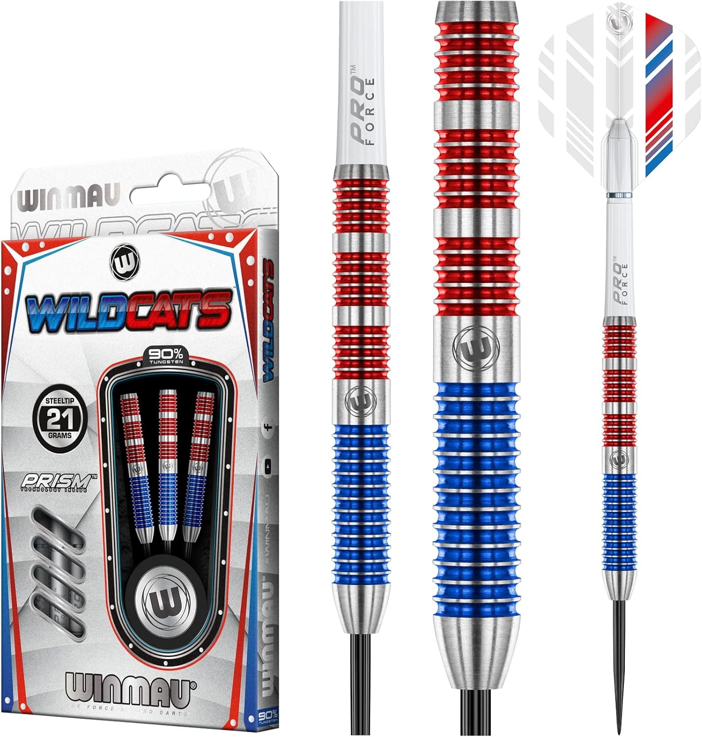 Wildcats 90% Tungsten Darts Set with Flights and Stems (Shafts) - Prism Technology - Match Weighed