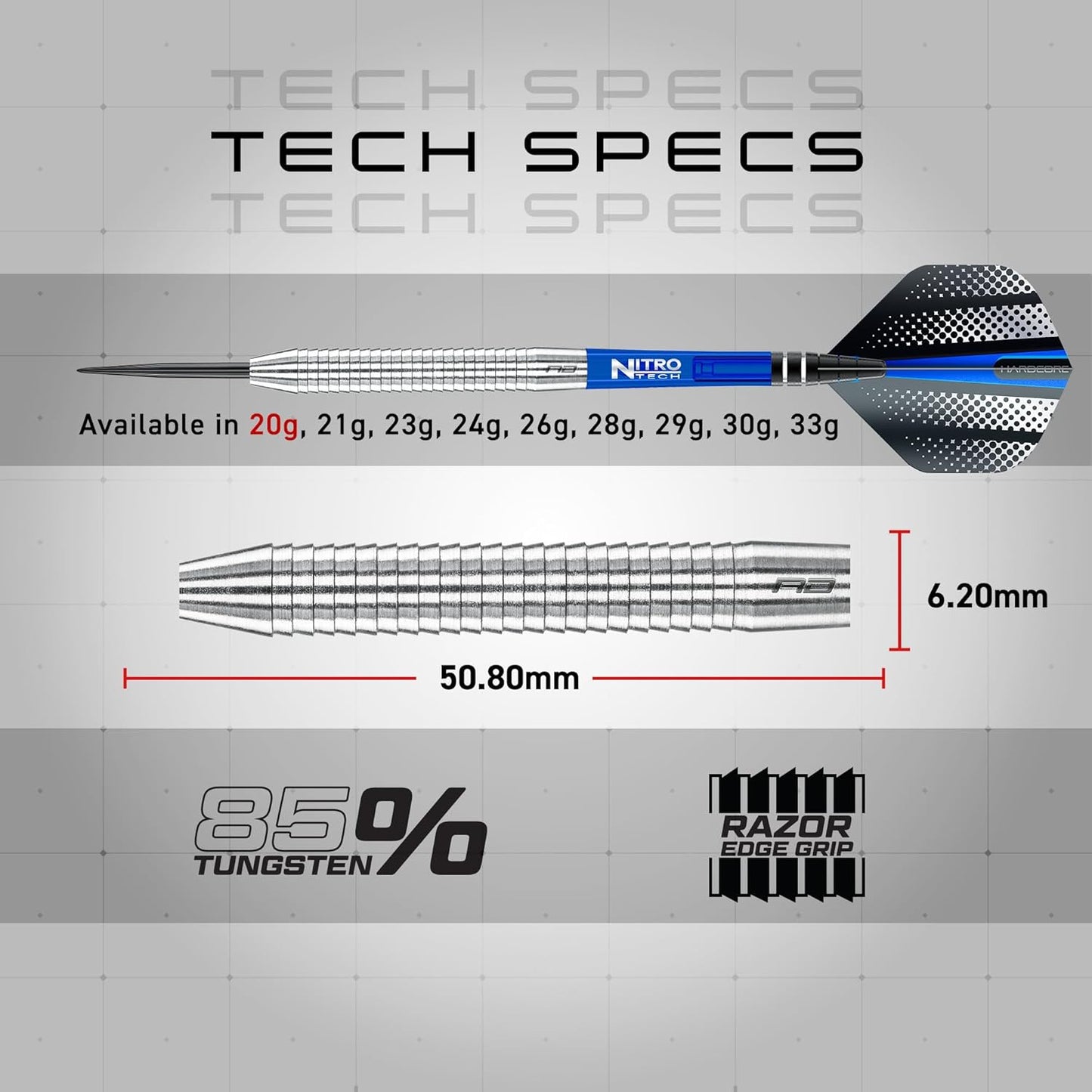 Razor Edge Original - Tungsten Professional Steel Darts with Flights and Shafts – Available in 20G, 21G, 23G, 24G, 26G, 28G, 29G, 30G, 33G