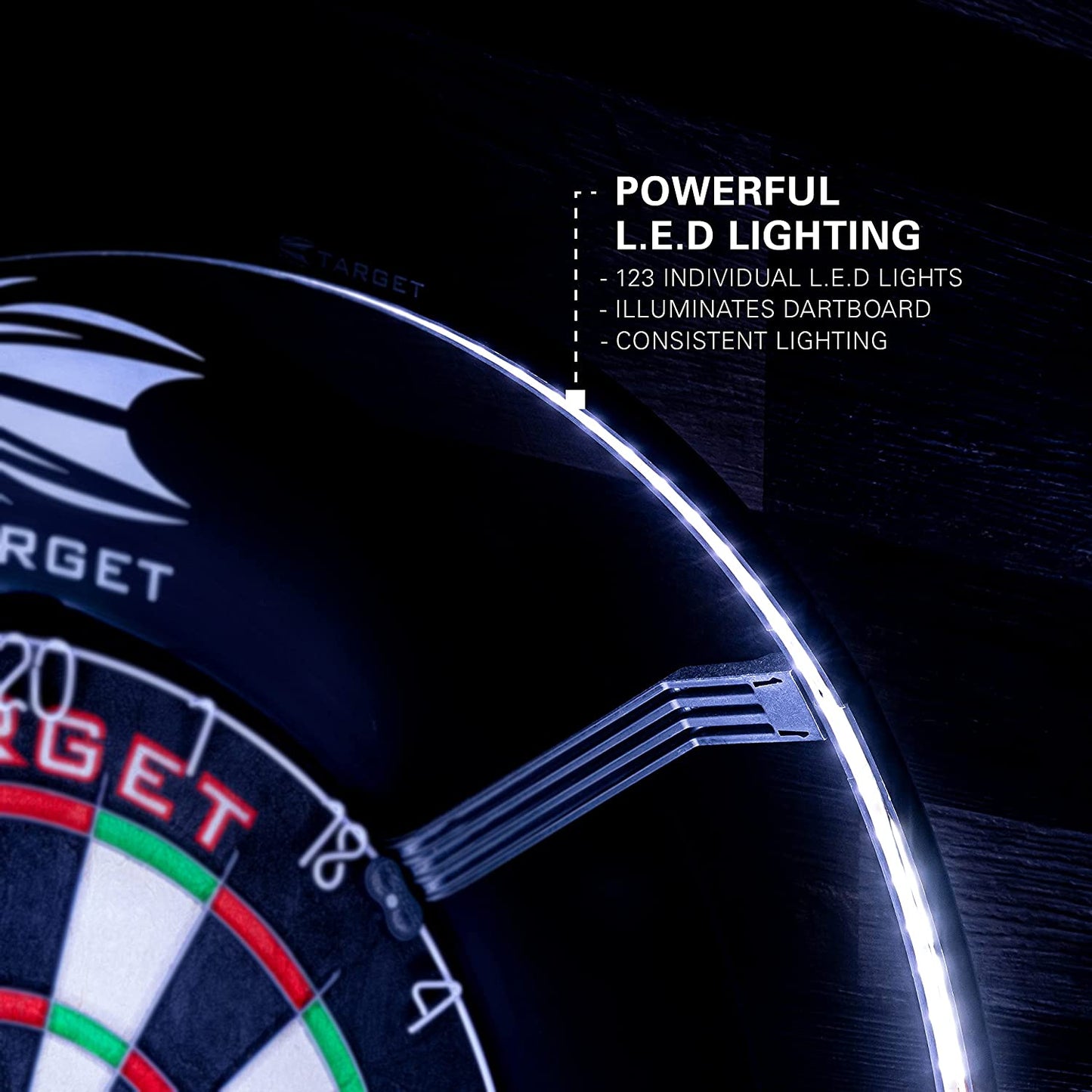 Darts Corona Vision Dartboard Lighting System, Black Frame | White LED Dart Board Surround Ring Light | Available with Pro Tour Dartboards Surround & Championship Dartboard, or Oche Dart Mat