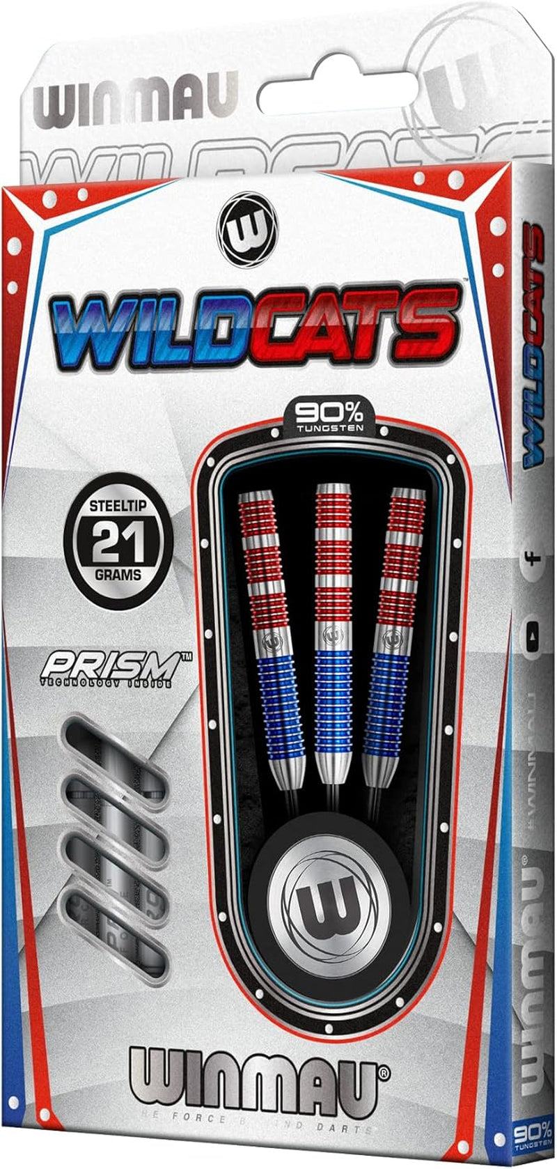 Wildcats 90% Tungsten Darts Set with Flights and Stems (Shafts) - Prism Technology - Match Weighed