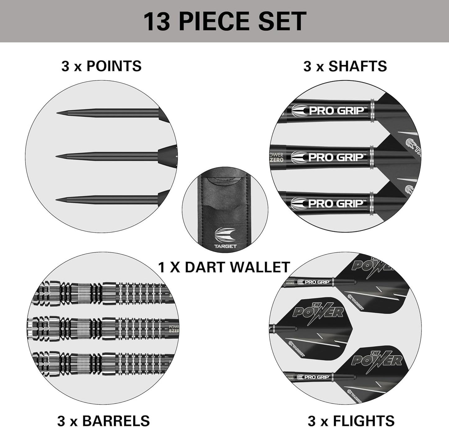 Darts Phil Taylor Power 8-Zero 4 Black Steel Tip Darts, 80% Tungsten Dart Set, P8Z4, 21G/23G/25G | Player Edition Darts with Swiss Point Tips or Fixed Points | Black Darts Case Included