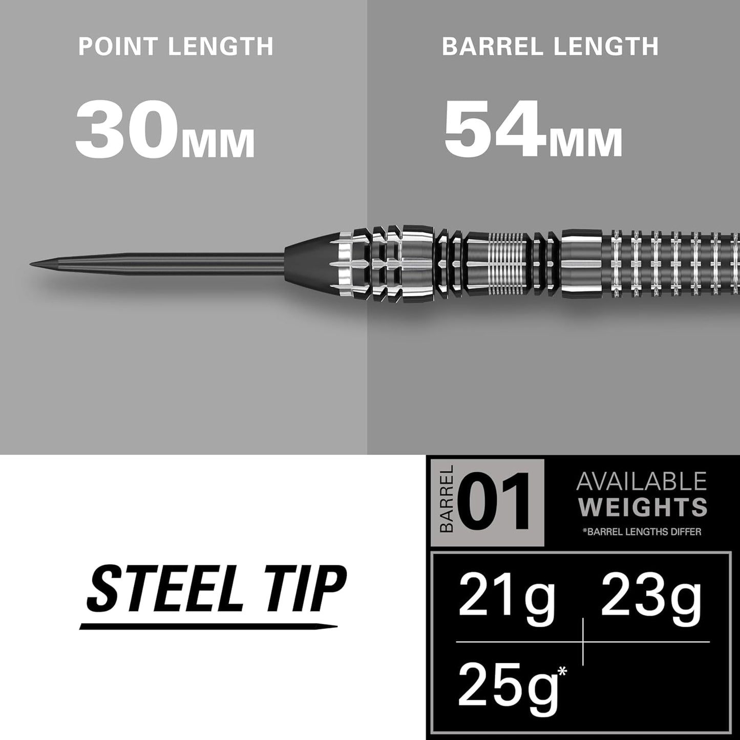 Darts Phil Taylor Power 8-Zero 4 Black Steel Tip Darts, 80% Tungsten Dart Set, P8Z4, 21G/23G/25G | Player Edition Darts with Swiss Point Tips or Fixed Points | Black Darts Case Included