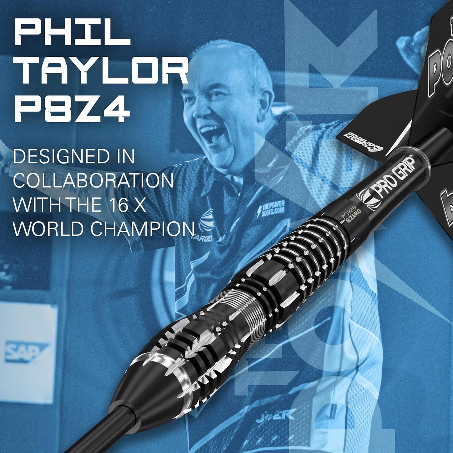 Darts Phil Taylor Power 8-Zero 4 Black Steel Tip Darts, 80% Tungsten Dart Set, P8Z4, 21G/23G/25G | Player Edition Darts with Swiss Point Tips or Fixed Points | Black Darts Case Included