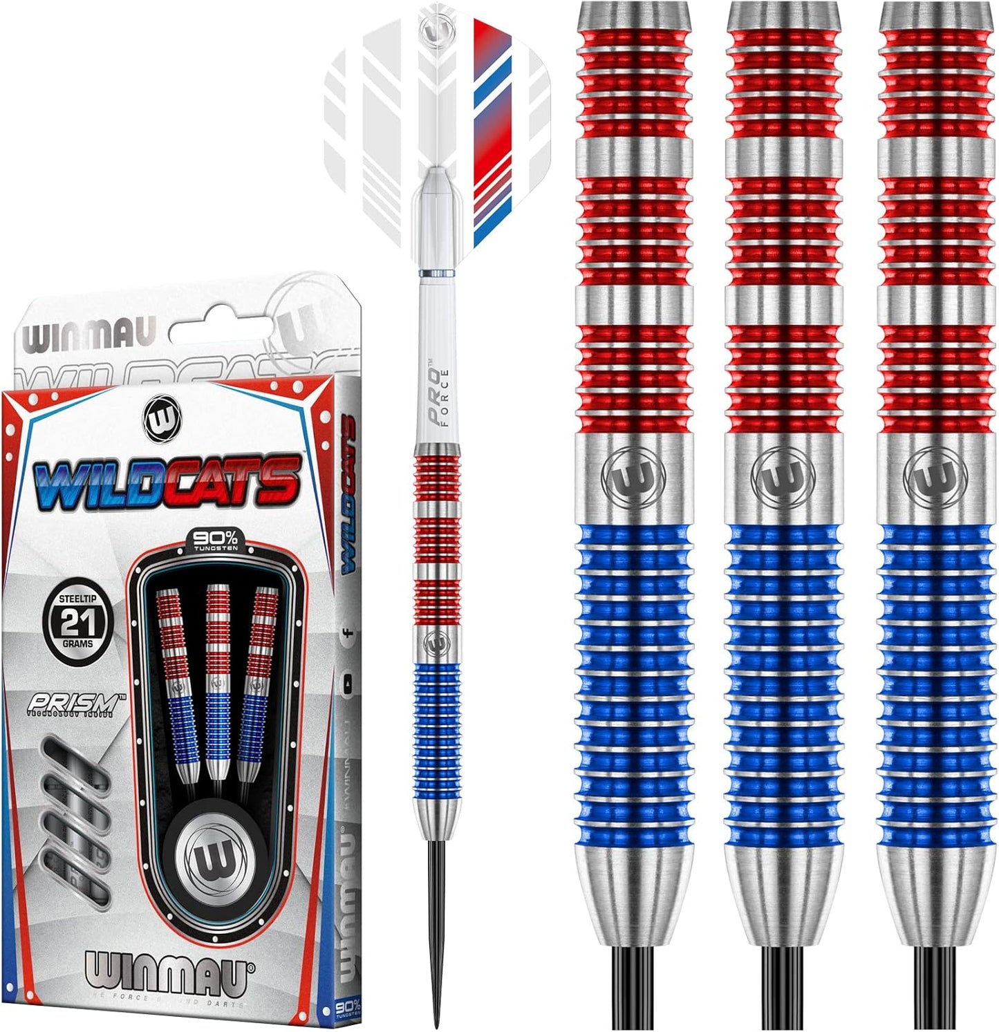 Wildcats 90% Tungsten Darts Set with Flights and Stems (Shafts) - Prism Technology - Match Weighed