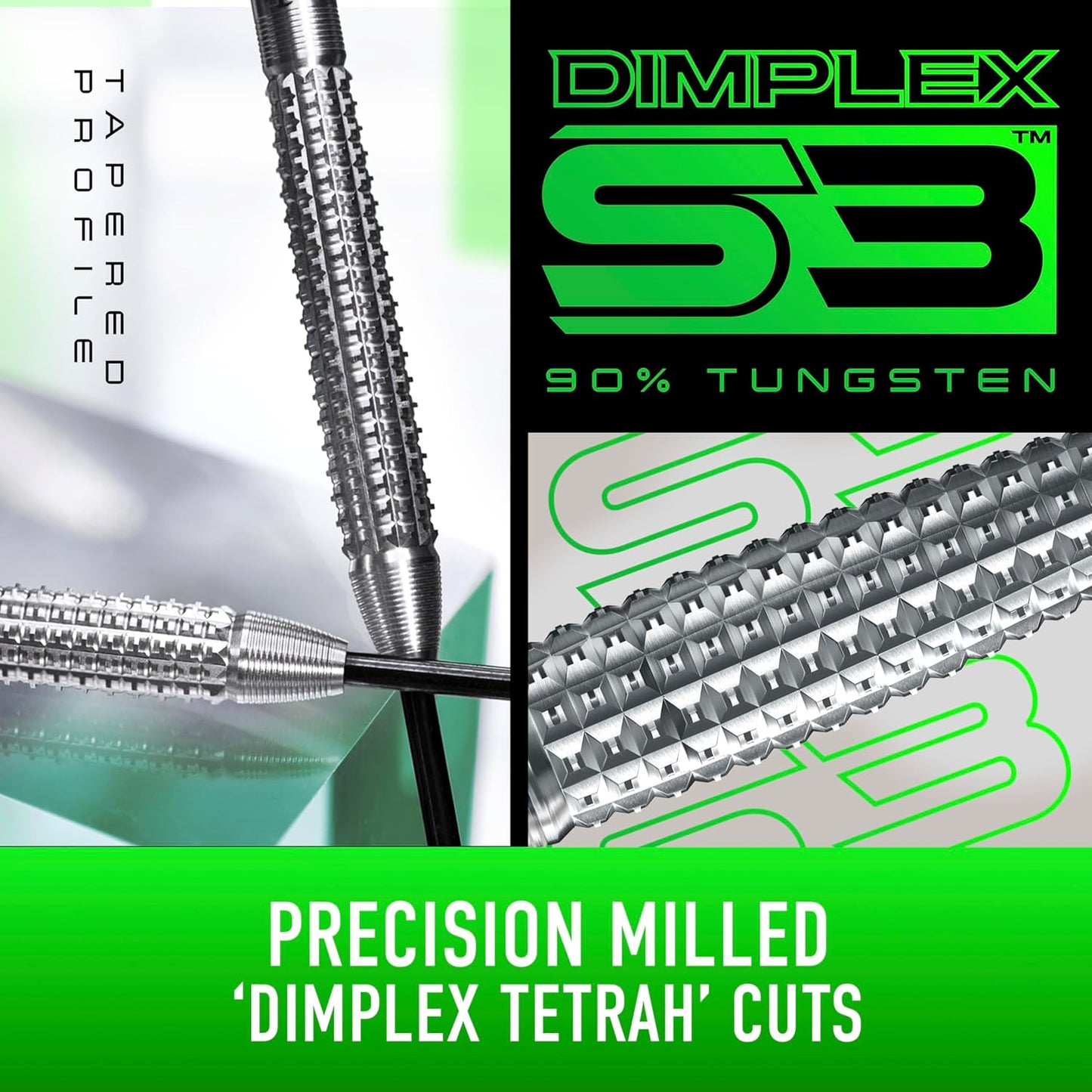 Dimplex Bomb & Tapered Darts Set I Professional Darts 90% Tungsten Steel Tip ALL Weights I 10Pc Set with Black Dimplex Midi Shafts & Dimplex Flights