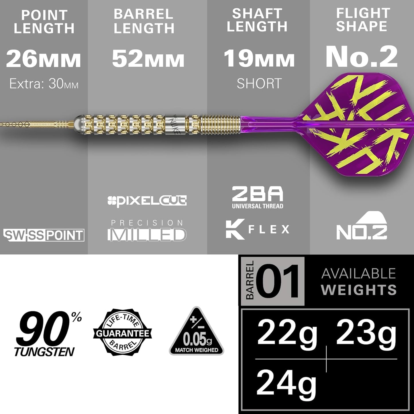 Darts Luke Littler Gen 1 Prodigy Steel Tip Swiss Point Darts, 90% Tungsten Darts, 22G/23G/24G | Generation 1 Gold Steel Tip Darts, G1 Player Edition Swiss Points Dart Sets, Flights and Shafts