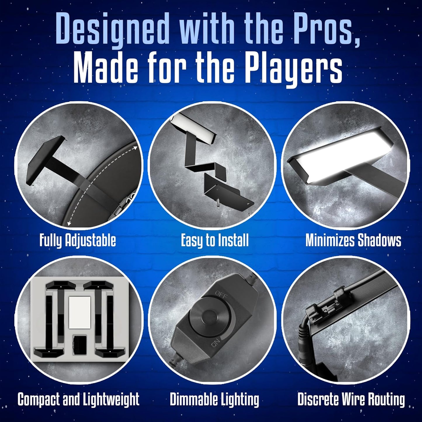 Darts Stadium Dartboard Lighting System - 4 Steel Arms & Dimmer to Adjust Light Intensity (6100K Leds) Minimal Shadow Versatile Fit Compact and Lightweight Design Easy Installation