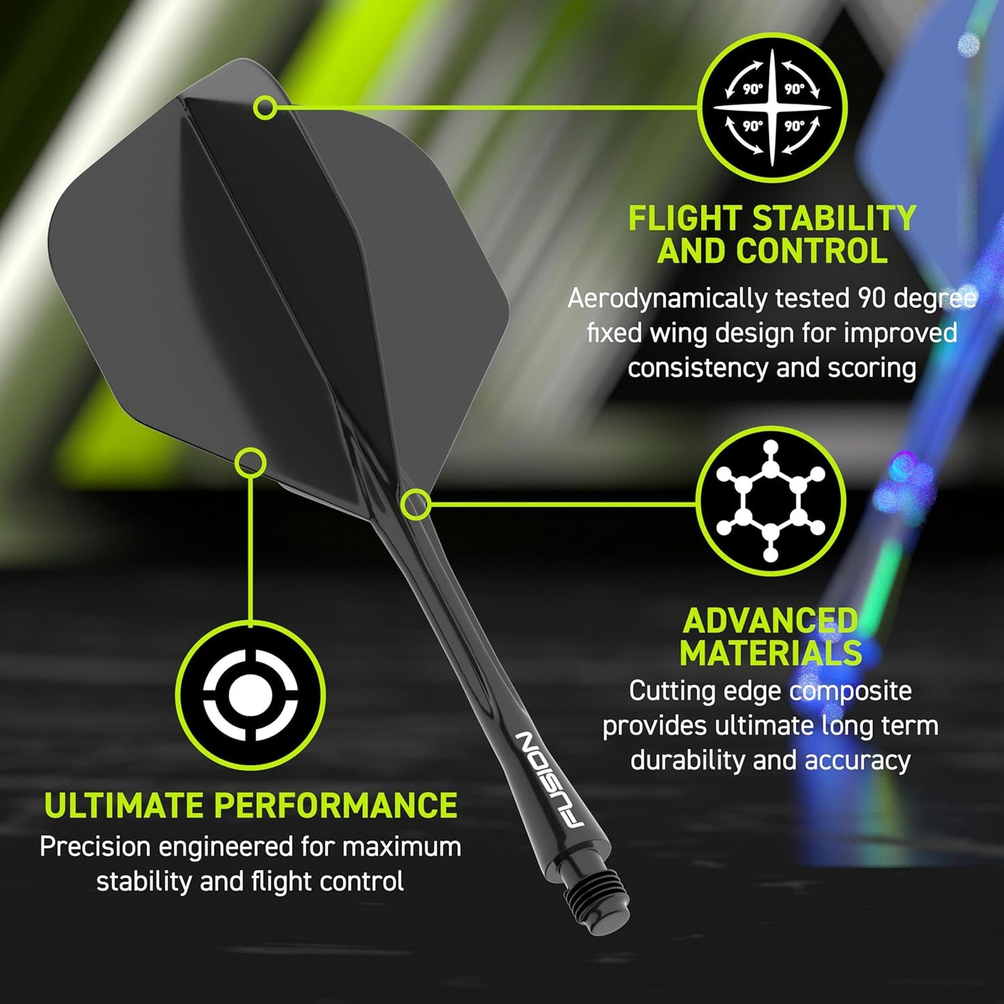 Fusion Intergrated Dart Flight and Shaft System - 1 Set per Pack (3 Flights and Shafts in Total)