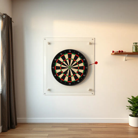Mounted dartboard with wall backer panel protecting the wall from dart impacts
