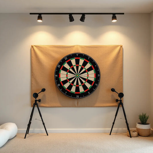 Dartboard mounted on a wall with a durable protective backdrop behind it
