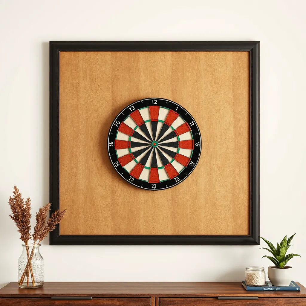 Mounted dartboard with a neat surround providing clean wall protection