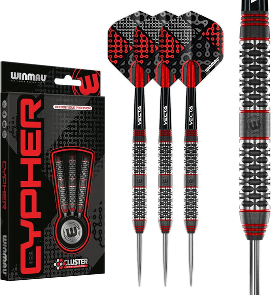 Darts Cypher Series 90% Professional Tungsten Darts Set with Dart Flights and Dart Shafts (Stems) - Available Weights 18G Soft Tip 22G, 24G and 26G Steel Tip