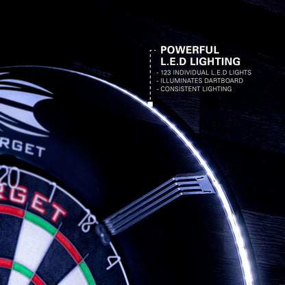 Darts Corona Vision Dartboard Lighting System, Black Frame | White LED Dart Board Surround Ring Light | Available with Pro Tour Dartboards Surround & Championship Dartboard, or Oche Dart Mat