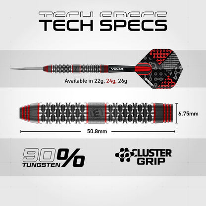 Darts Cypher Series 90% Professional Tungsten Darts Set with Dart Flights and Dart Shafts (Stems) - Available Weights 18G Soft Tip 22G, 24G and 26G Steel Tip