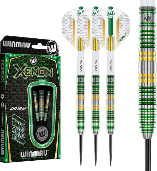 Darts Xenon Series 90% Professional Tungsten Darts Set with Dart Flights and Dart Shafts (Stems) - Available Weights 18G Soft Tip 23G, 24G and 25G Steel Tip