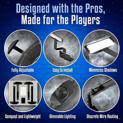 Darts Stadium Dartboard Lighting System - 4 Steel Arms & Dimmer to Adjust Light Intensity (6100K Leds) Minimal Shadow Versatile Fit Compact and Lightweight Design Easy Installation
