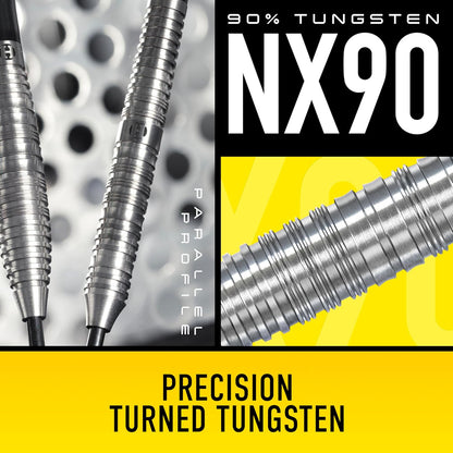 NX90 Bomb & Parallel Shape Darts Set I Professional Darts 90% Tungsten Steel Tip ALL Weights Pro Darts I 10Pc Set with Black Supergrip Midi Shafts & NX90 Flights