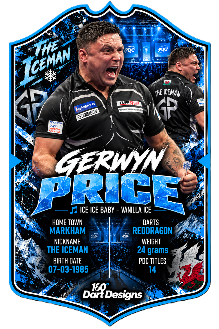 Gerwyn Price The Iceman darts player card A3 Foamex print by 180DartDesigns