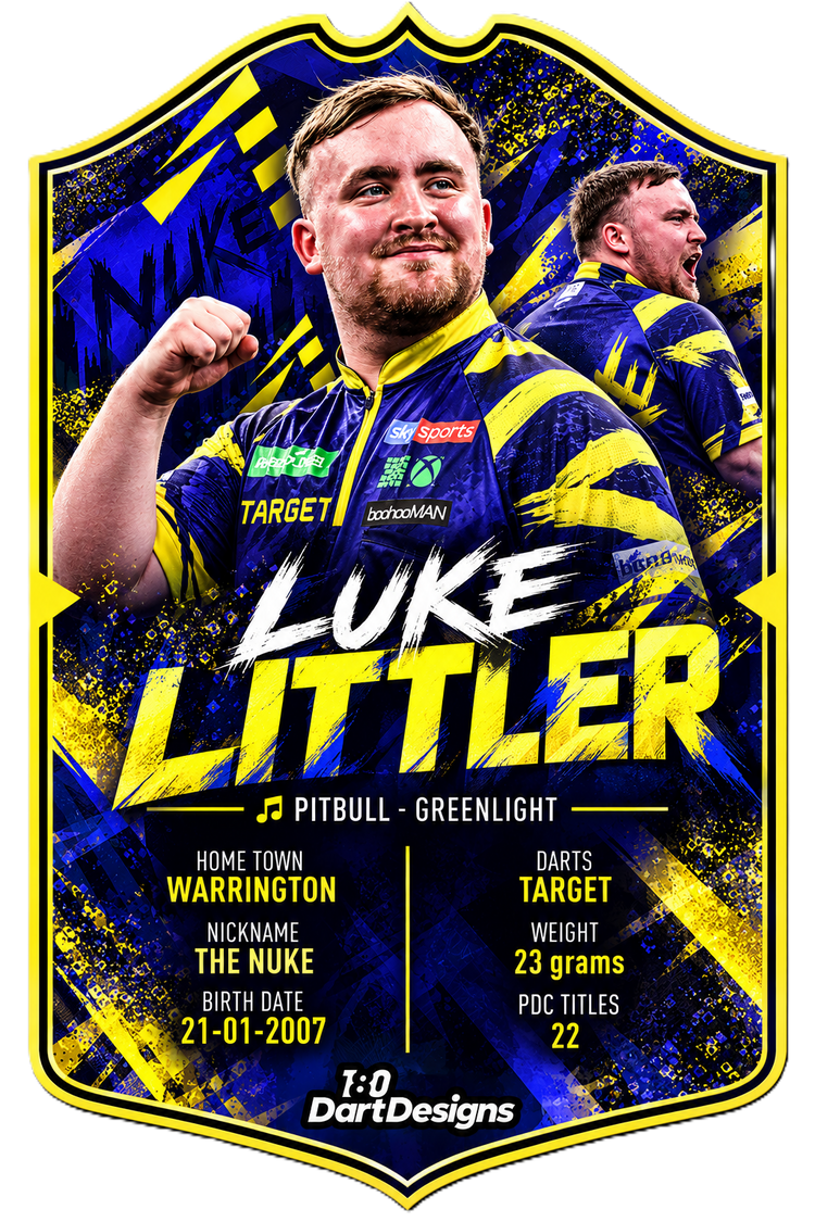 Luke Littler The Nuke darts player card A3 Foamex print by 180DartDesigns