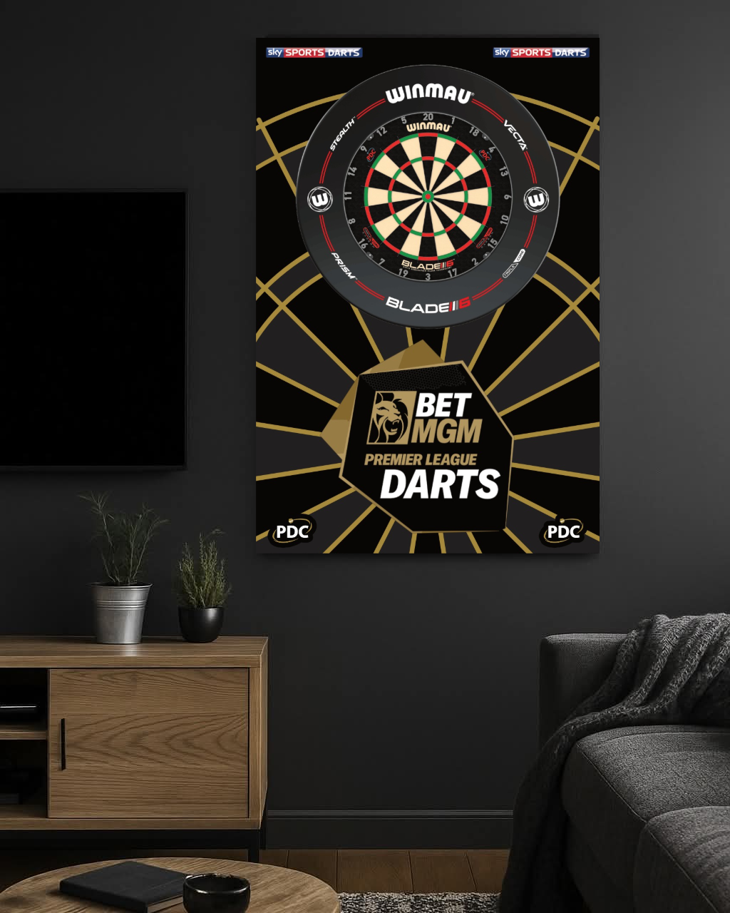 Darts Premier League Style Dartboard Backboard Mini Board 80x120cm